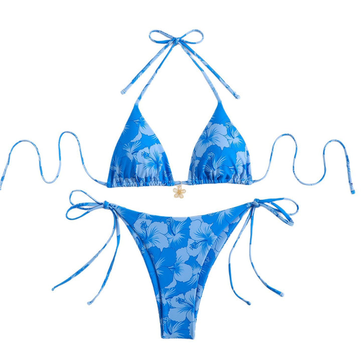 Dame triangel-bikini med floralt design og justerbare stropper Skovae