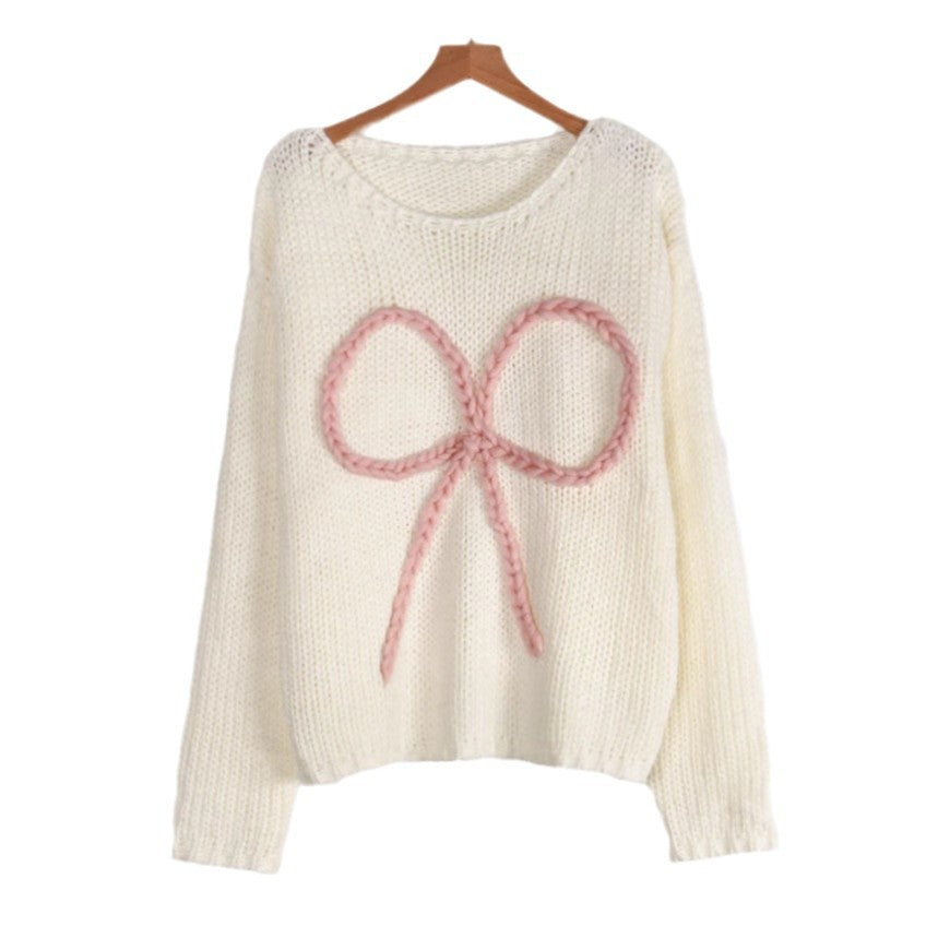 Kvinders strikkede sweater med fletbue motiv Stilla
