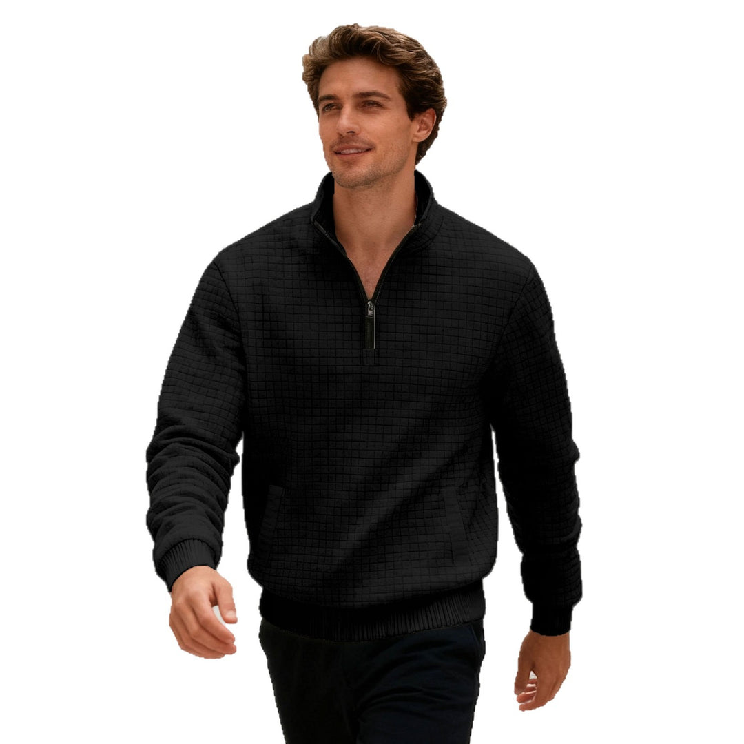 Herrer nan quilted halvzip sweater med kvadratisk vaffelstruktur og kængurulomme Skovae