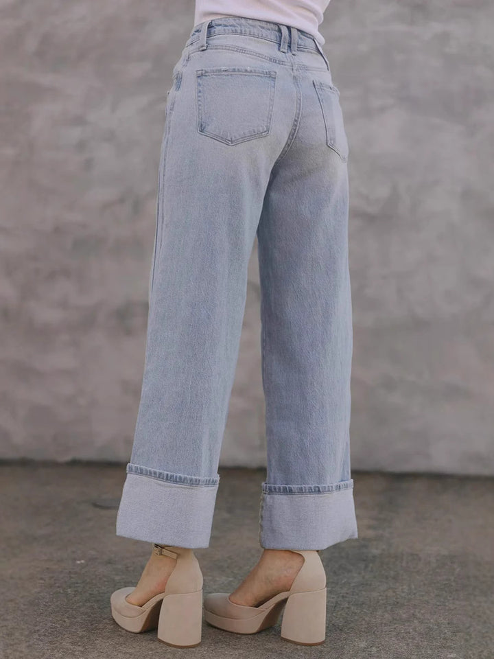 Dame brede denim-bukser med iøjnefaldende opfoldning og afslappet snit Stilla