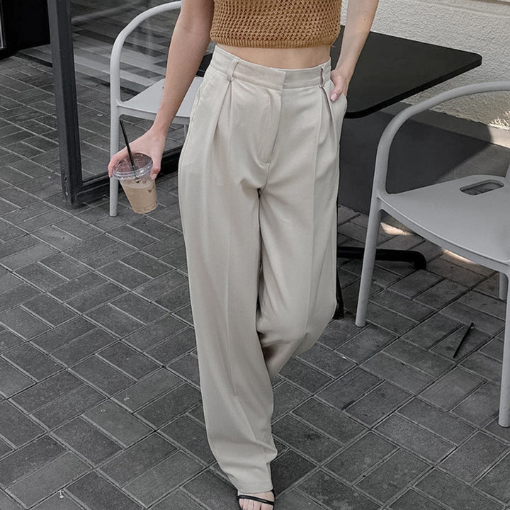 Dame bred High-Waist-bukser med elegant presselinje og komfortabel pasform Stilla
