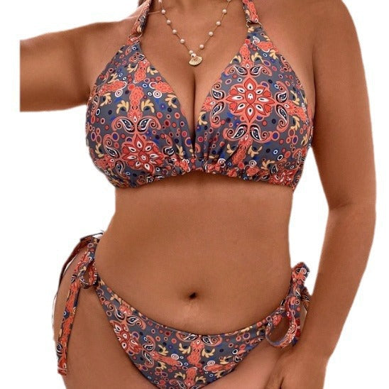 Dame triangel-bikini sæt med blomstret design og justerbare bånd Skovae