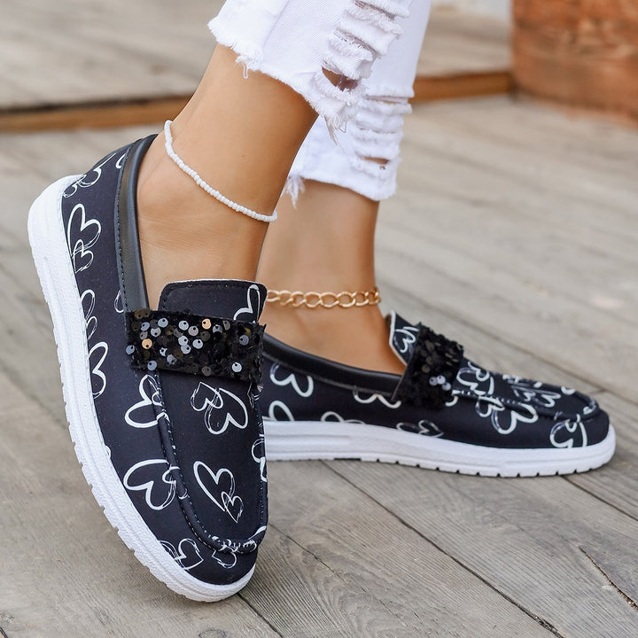 Dame Mode Slippers med funkende Pailletter og Hjerte Motiv Stilla