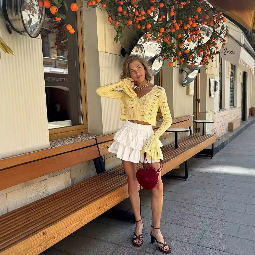 Kvindernes luftige strikkede pullover i Boho stil med voluminøse ærmer Stilla