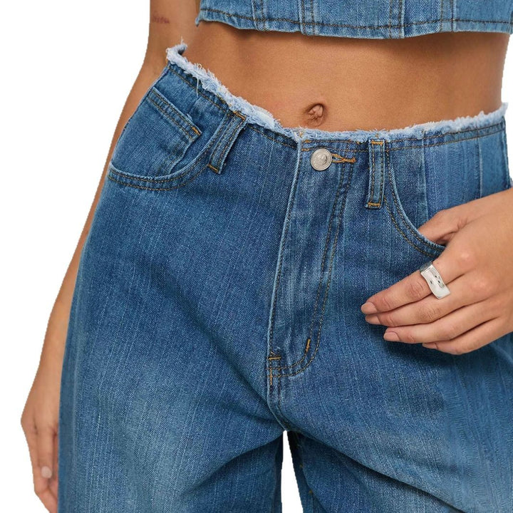 Dame brede High-Waist Jeans med frynset kant og elegant pasform Stilla
