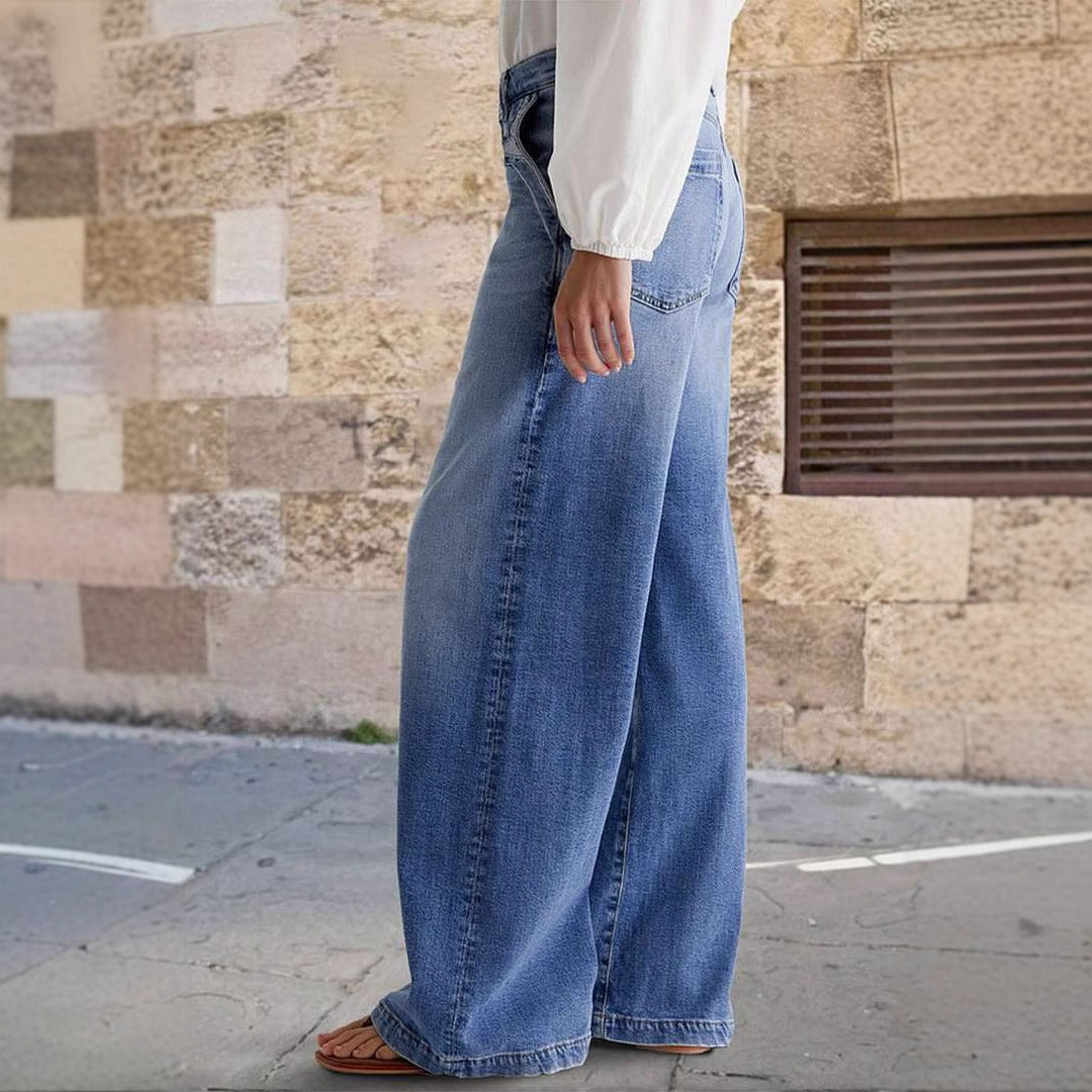 Dame Løst skåret jeans med høj talje og elegante folder Stilla