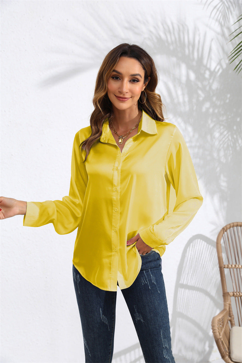 Dame Elegant Silke Bluse med knapbar Front og Sløjfe Stilla