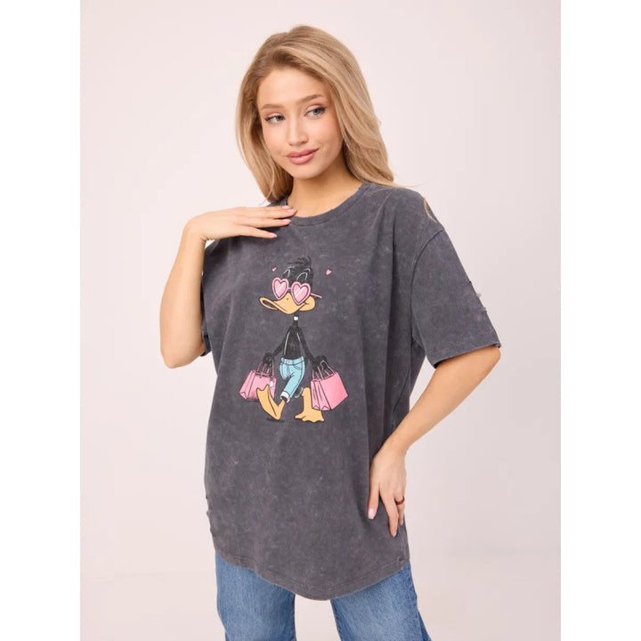 Damer Oversized T-shirt med kreativ Daffy Duck tryk og legende design Stilla