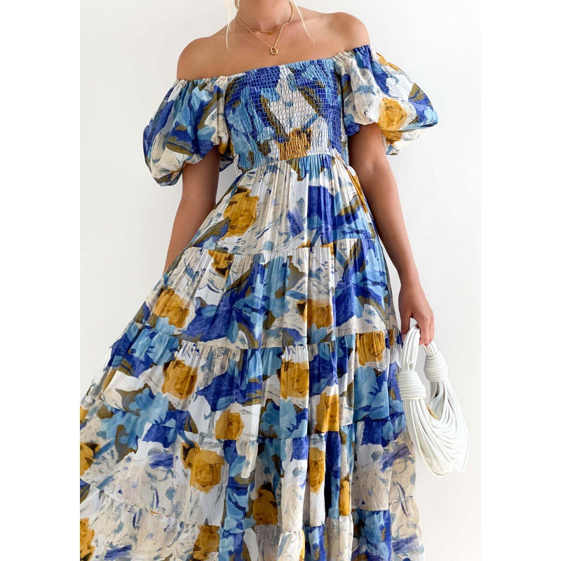 Dame Off-Shoulder Trappe maxikjole med blomsterprint Stilla