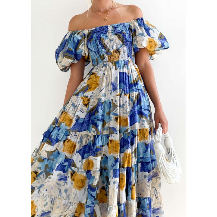 Dame Off-Shoulder Trappe maxikjole med blomsterprint Stilla