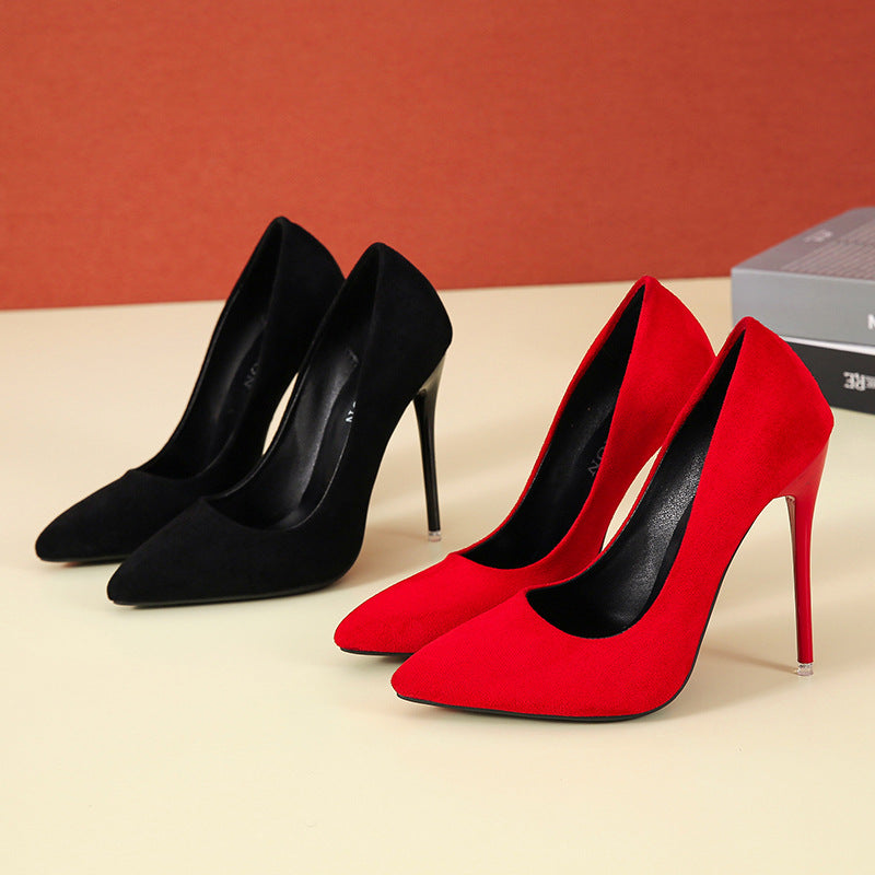 Dame nan spids Stiletto-pumps med velourlook og polstret komfortfodseng Skovae