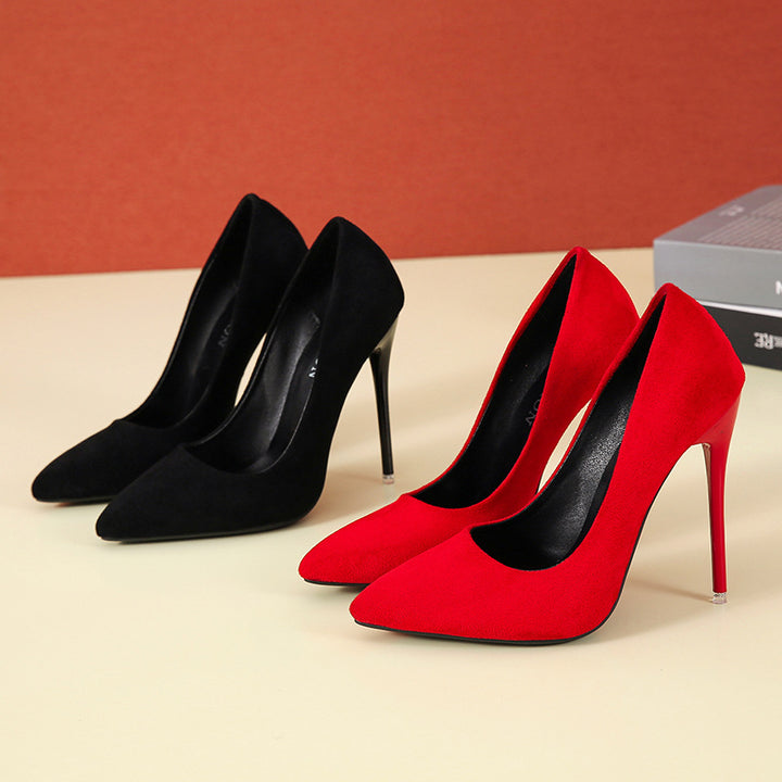 Dame nan spids Stiletto-pumps med velourlook og polstret komfortfodseng Skovae