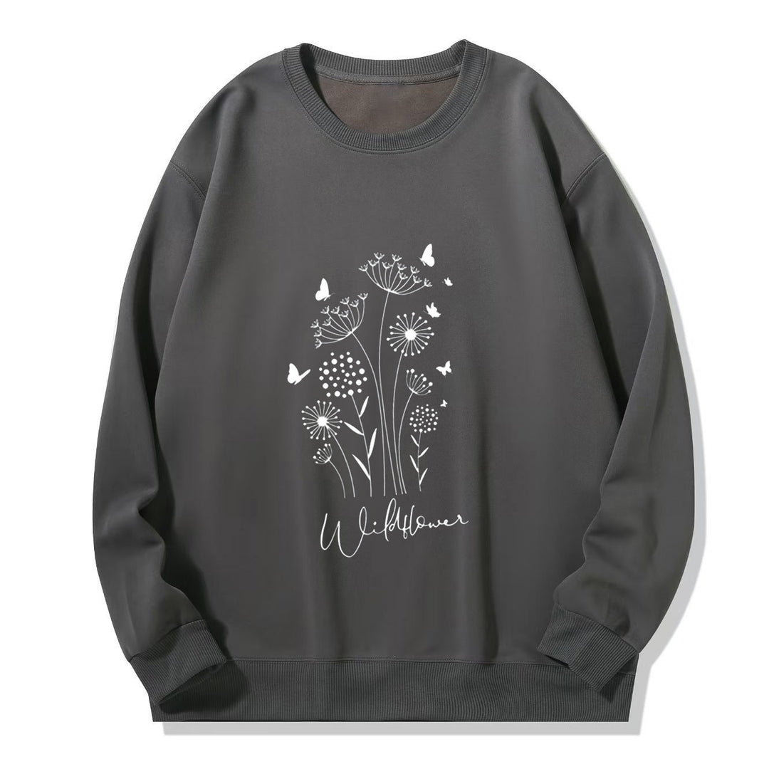 Kvinders sweatshirt med blomster vildblomst tryk og hyggelig indvendig foer Stilla