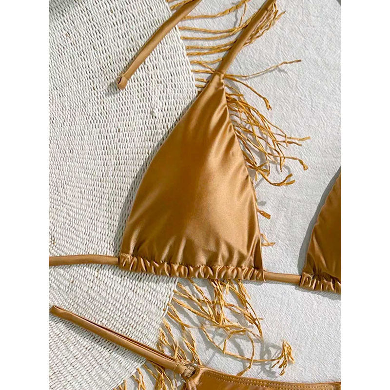 Dame Triangel-Bikini med frynsede detaljer Skovae