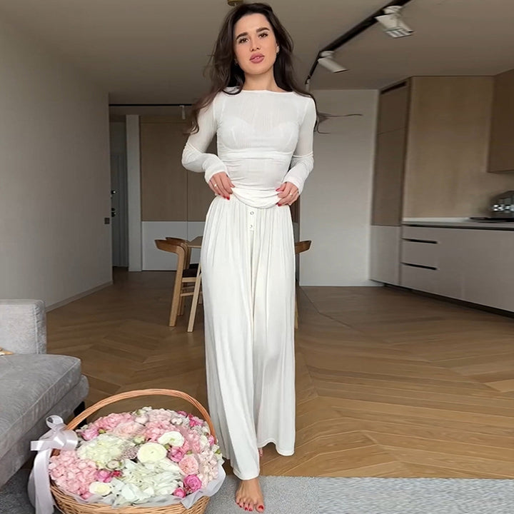 Dame sæt bestående af forførende cropped longsleeve og flydende maxiskørt Stilla