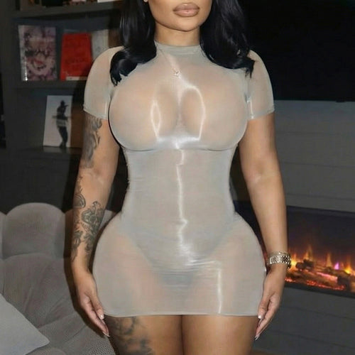 Damen transparenter Bodycon Mini-Kleid Skovae