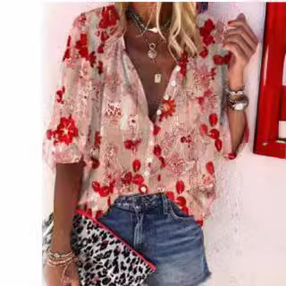 Kvindernes Gennemsigtige Bluse med Blomsterbroderi og Oversized Snit