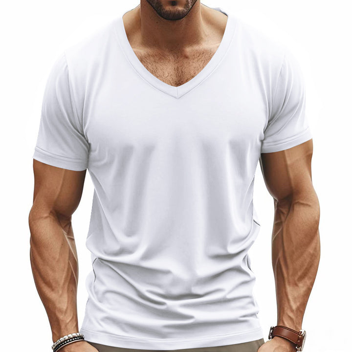 Herrer nan V-udskærings T-shirt i strækbomuld med ergonomisk skuldersnit og flad søm Skovae