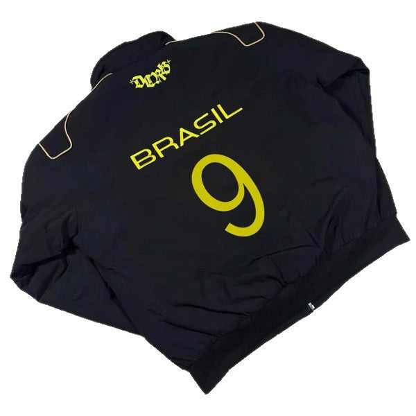 Unisex nan sporty retro træningsjakke med høj krave lynlås brystemblem og Brasilien-tekst Skovae