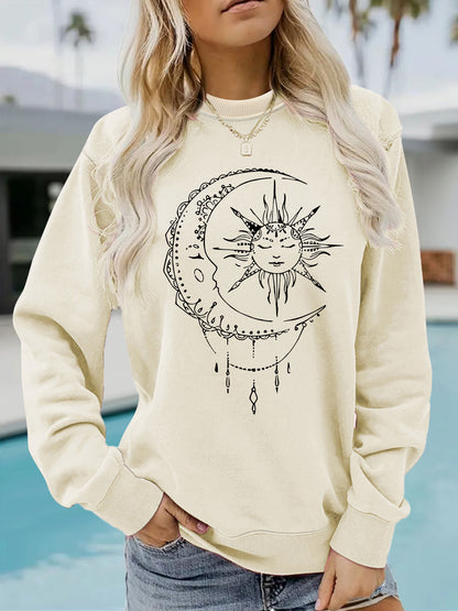 Kvinders sweatshirt med kunstnerisk sol- og månedesign Stilla