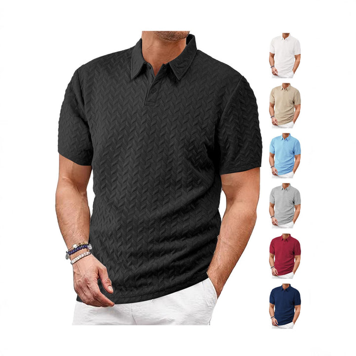 Herrer nan kortærmet polo shirt med præget zigzag struktur og klassisk skjortekrave Skovae