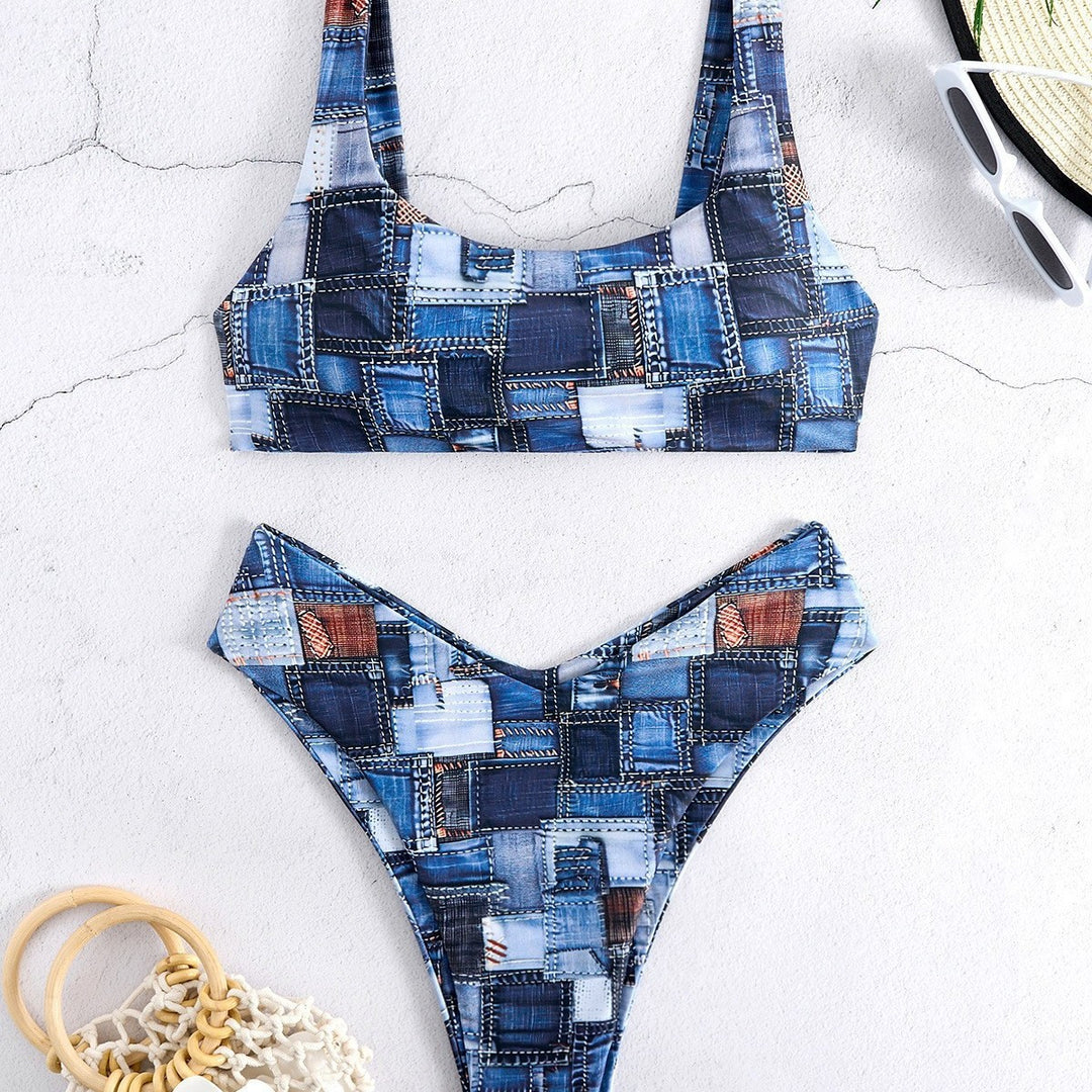 Dame bikini-sæt med trendy geometrisk design og høj benudskæring Stilla