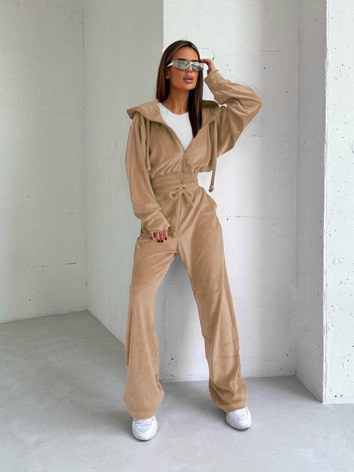 Dame Fleece-Hoodie og Jogger-Sæt med strammet talje og afslappet snit Stilla