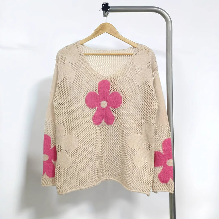 Dame nettrøje med farverigt blomsterdesign Stilla