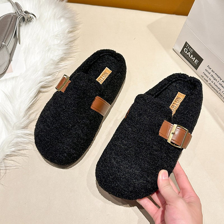 Femme Komfortable Fleece-forede Slide Hjemmesko med Spænde-detajle Stilla