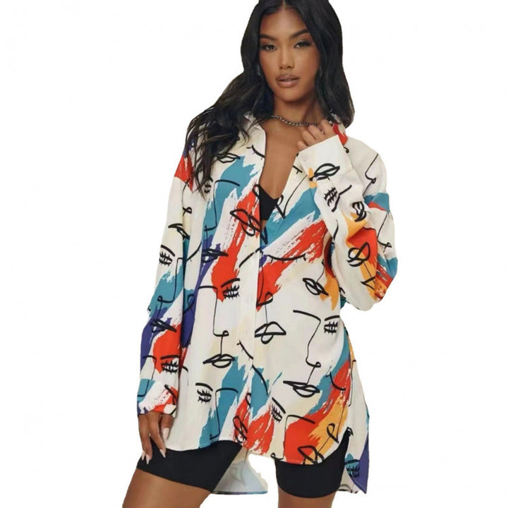 Dame Kunstnerisk Tryk Plus Size Skjorte Stilla