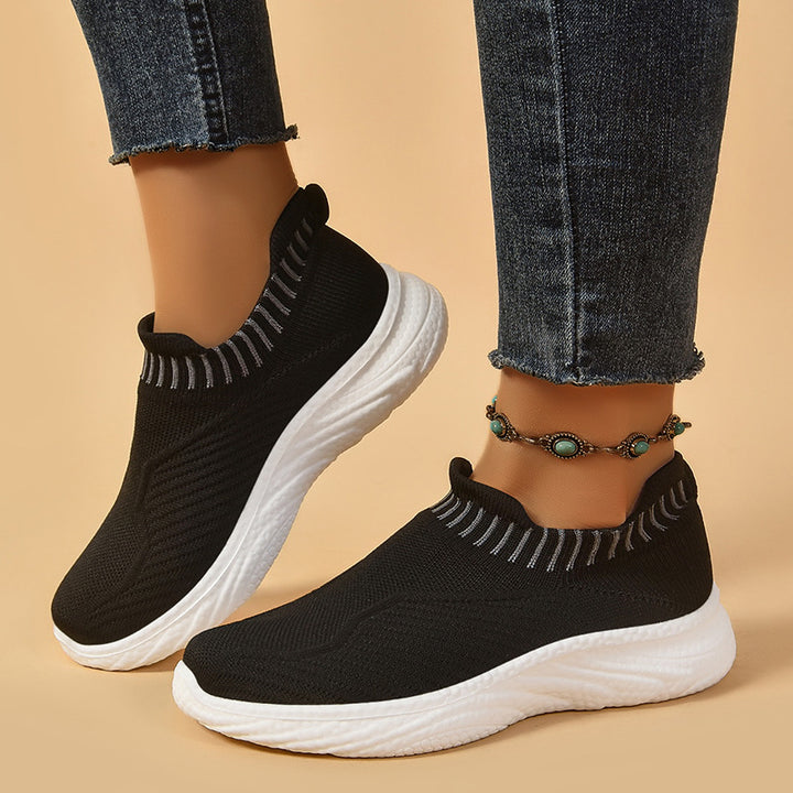 Dame Komfortable Strik-Sneakers med elastisk skaft og stødabsorberende sål Stilla
