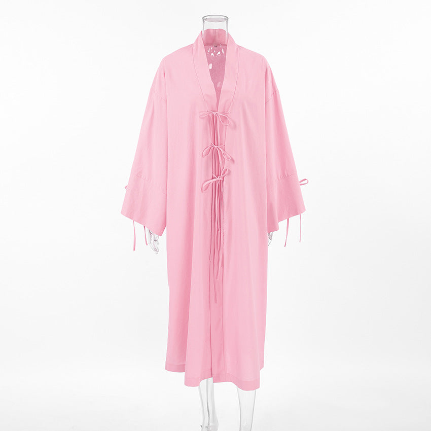 Dame Kimono-badekåbe med dekorative bindebånd Stilla