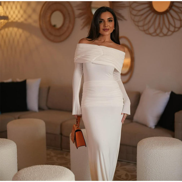 Dame Off-Shoulder Maxikjole med draperede detaljer Stilla