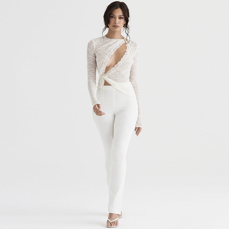 Dame spids bluse med asymmetrisk snit Stilla