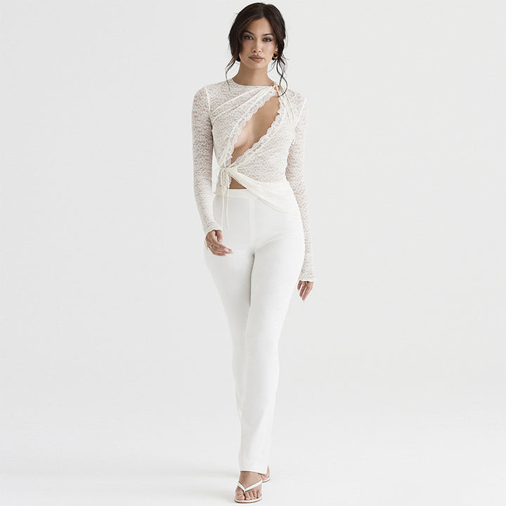 Dame spids bluse med asymmetrisk snit Stilla