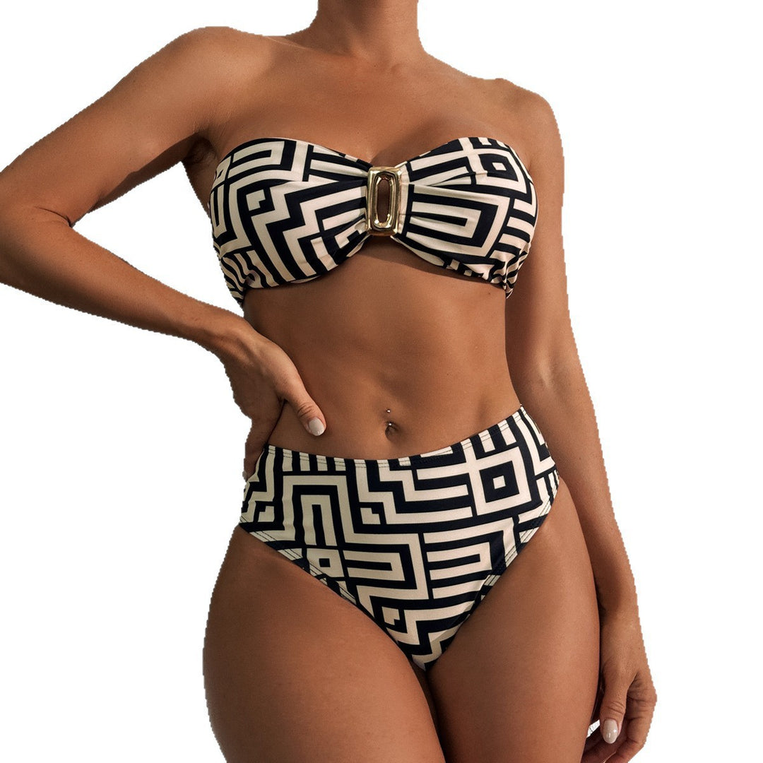 Dame bandeau-bikini med geometrisk design Skovae