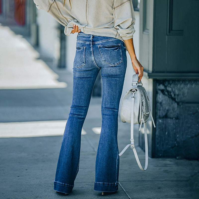 Dame højtaljede flared jeans med afslappede detaljer Skovae