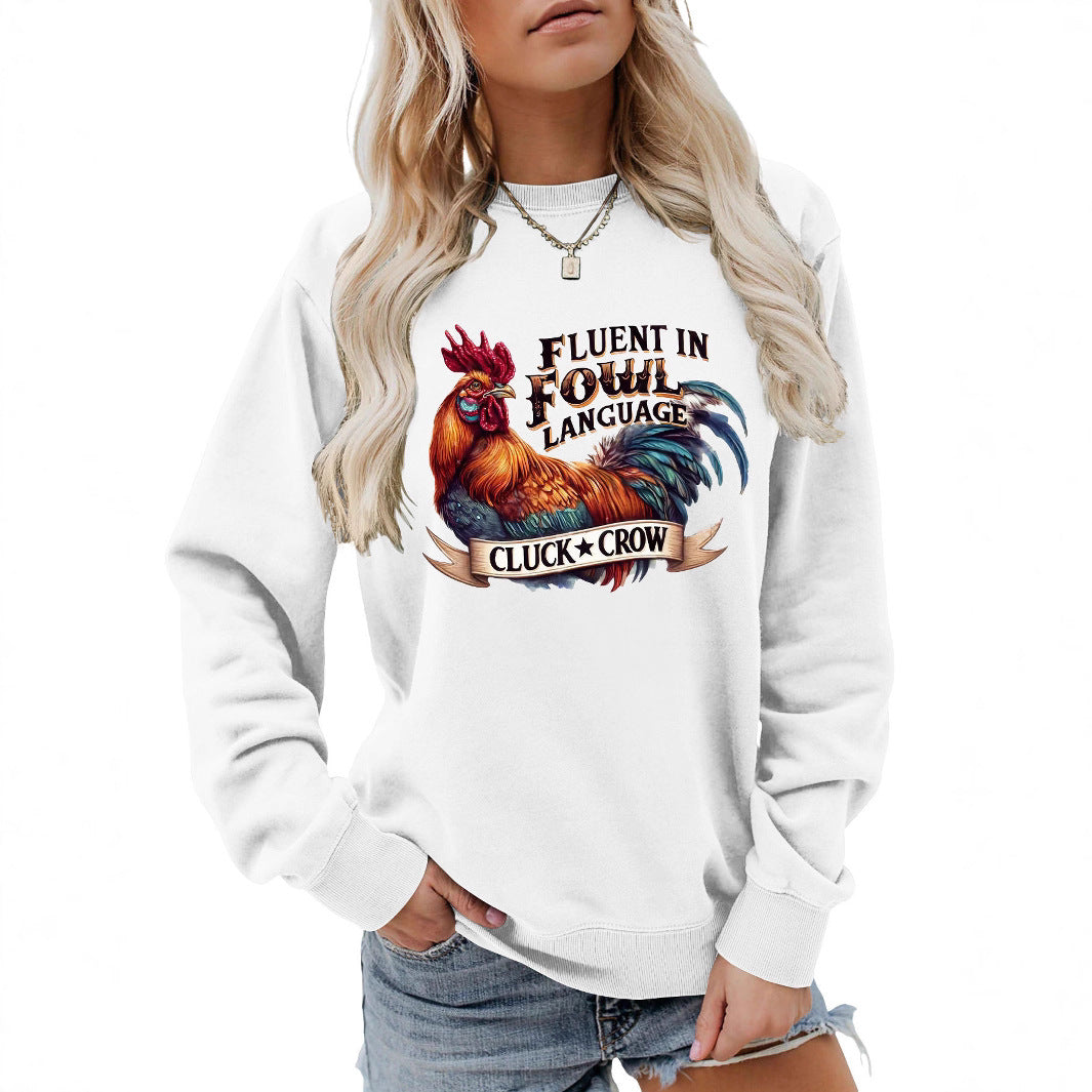 Kvinders sweatshirt med humoristisk kyllingemotiv og behagelig pasform Stilla