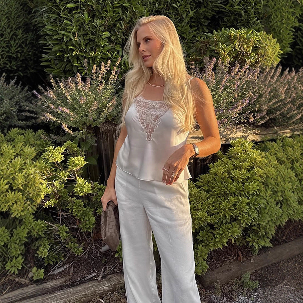 Dame elegant top med spidsel pynt og flydende snit Stilla