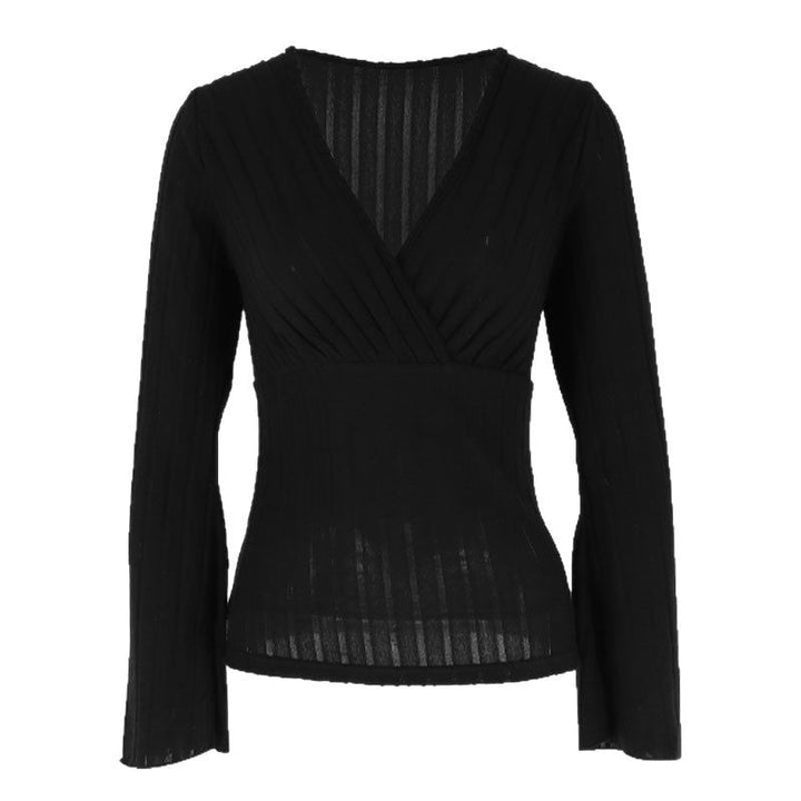 Dame elegant wrap top med rib strik og snoet design Skovae
