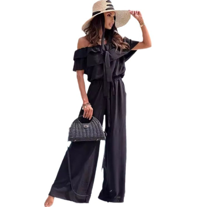 Dame Off-Shoulder Bred-Bukser Playsuit Stilla