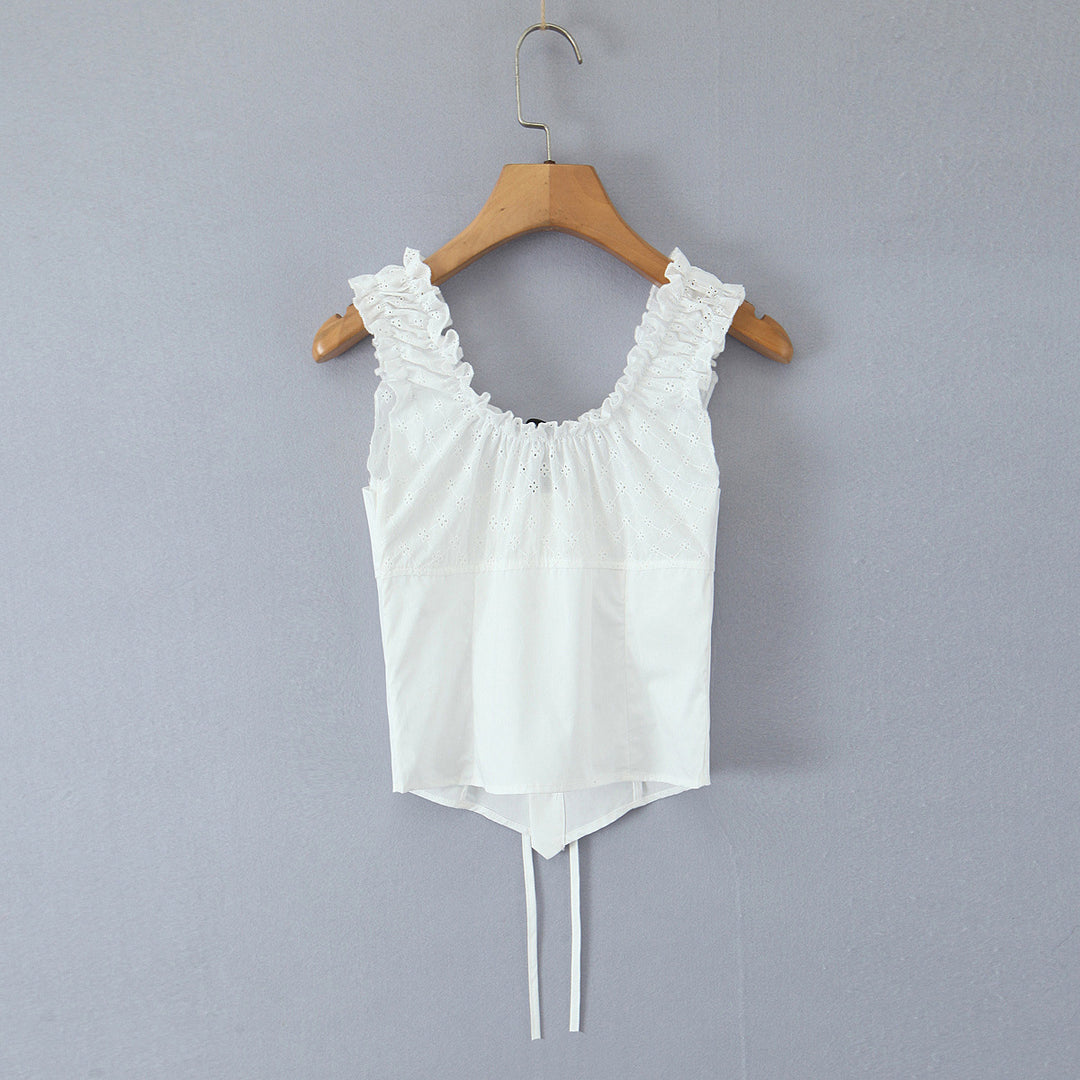 Dame Off-Shoulder Bluse med elastisk flæse og knaplukning Stilla