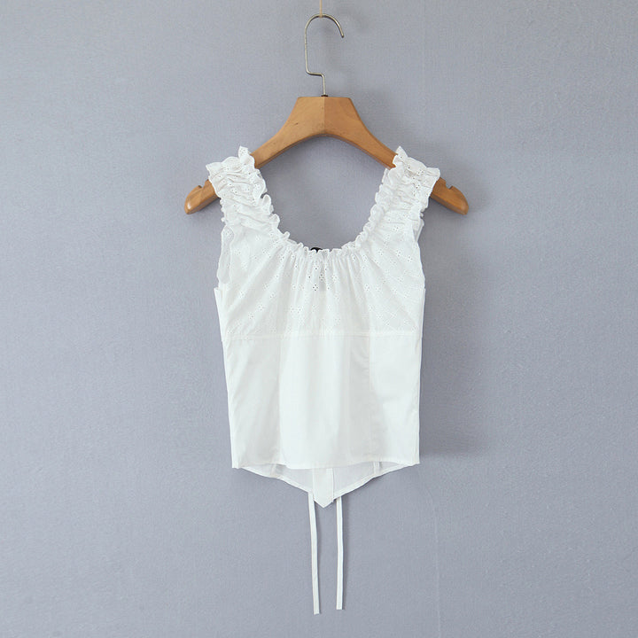 Dame Off-Shoulder Bluse med elastisk flæse og knaplukning Stilla