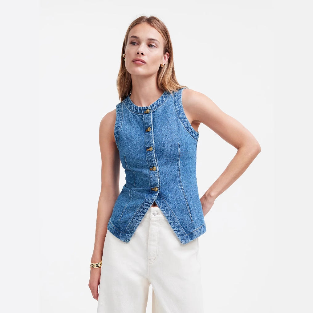 Damejeansvest i elegant snit Stilla