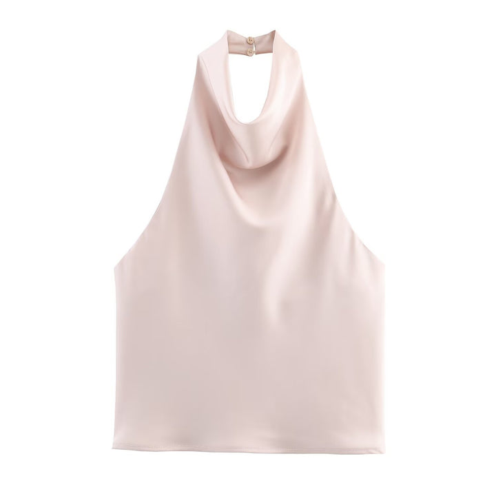 Dame elegant halterneck top med flydende snit og dekorative detaljer Skovae
