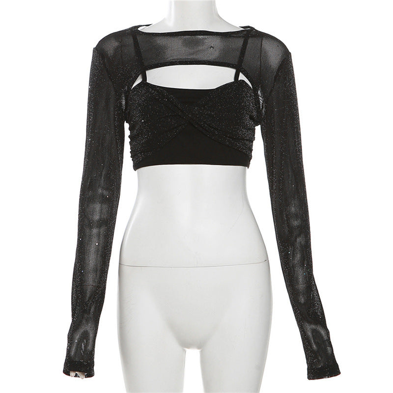 Dame elegant, figursyet top med transparente ærmeapplikationer Stilla