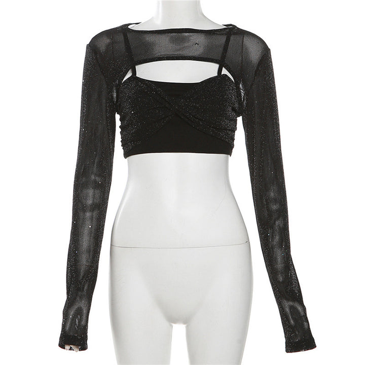Dame elegant, figursyet top med transparente ærmeapplikationer Stilla
