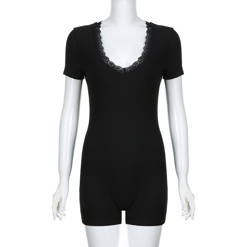 Damen eleganter Body mit Spitzenbesatz Skovae