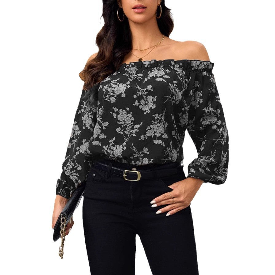 Dame Off-Shoulder Bluse med blomsterprint og flæsedetaljer Stilla