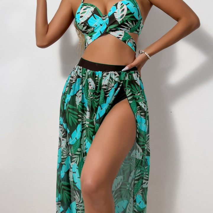 Dame bikini sæt med ekstravagant cut-out og blomster nederdel Skovae